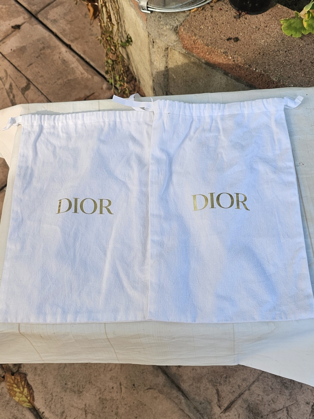 DIOR White Drawstring Dust Bag Set of 2